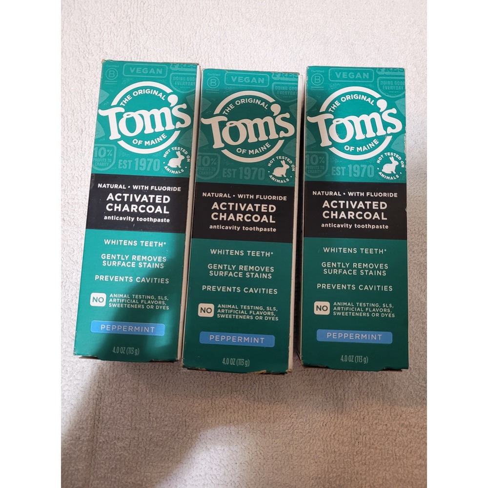 Tom's of Maine Activated Charcoal Toothpaste 3pk 4oz Peppermint New Whitening‎